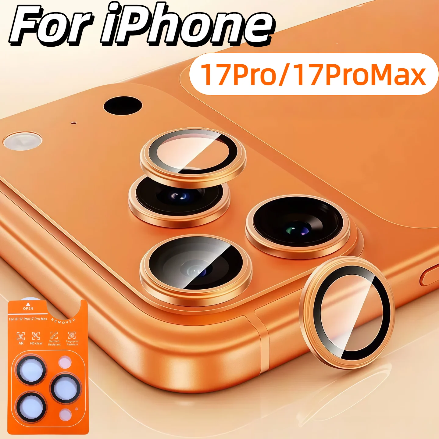 Protection d'objectif arrière pour iPhone 17 Pro Max, série couleur originale - Argent, Orange, Bleu avec fonction anti-reflet AR