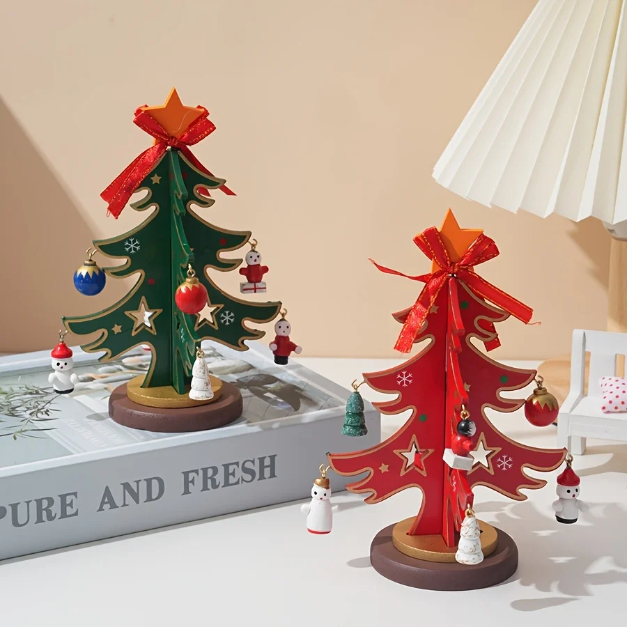 Weihnachten Holz DIY Baum Home Party Dekoration Desktop Ornament Weihnachtsgeschenk Festliche Party Supplies Rot Grün Weihnachtsbaum