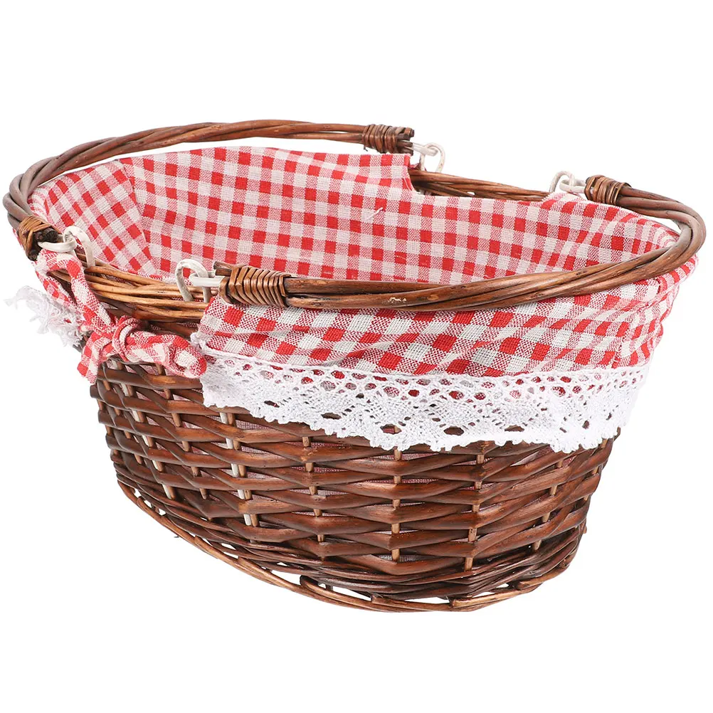 

Woven Picnic 32x25x14cm Brown Red Plaid Storage Basket Portable Home Decor Woven Shopping Vegetable Basket Fruit Vegetable