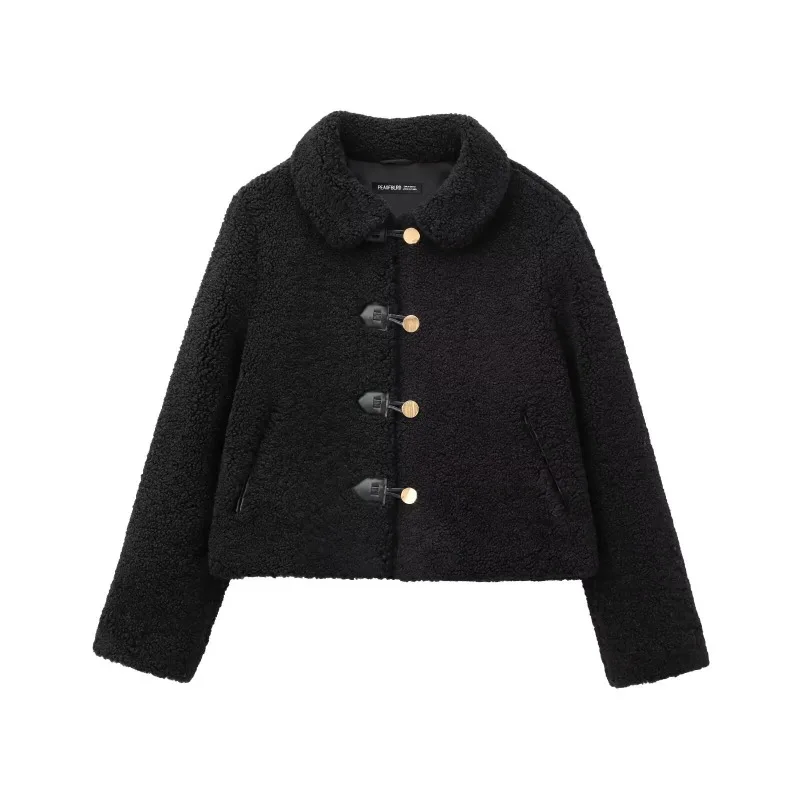 

Vintage Women Plush Texture Fleece Coat 2025 Female Loose Single Breasted Jacket Long Sleeved Comfortable Outerwear