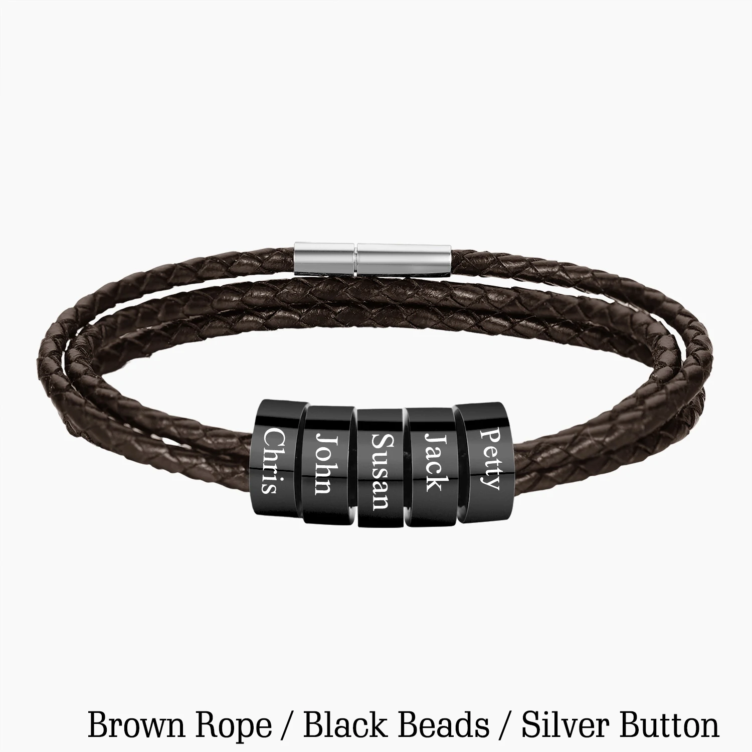 Custom Men's Leather Bracelet with Name Charms