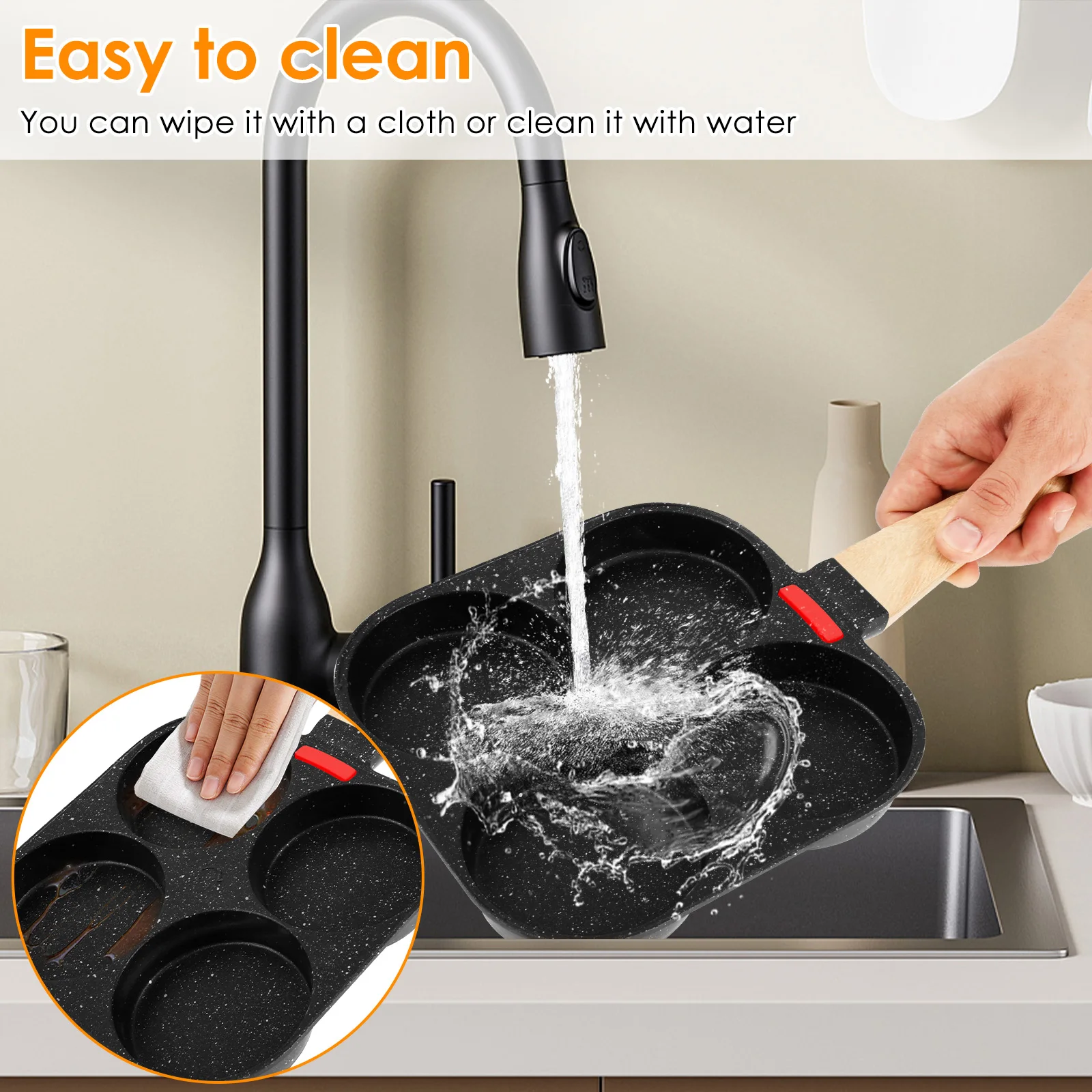 4Cup Egg Frying Pan Nonslip Omelette Pan Skillet with Oil Brush and Lid Pancake Skillet for Gas Stove Induction Cookware - view 5