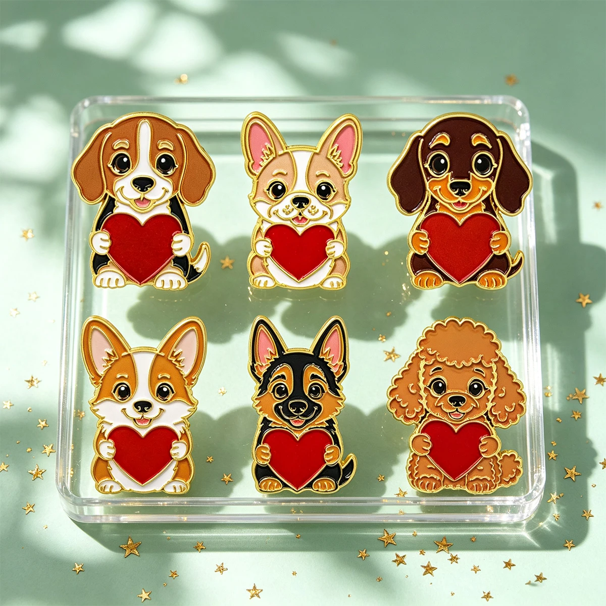 Dog Lapel Brooch Badge Holding Red Heart Cartoon Animal Enamel Pin Backpack Hat Jacket Clothing Decoration Gift Accessories