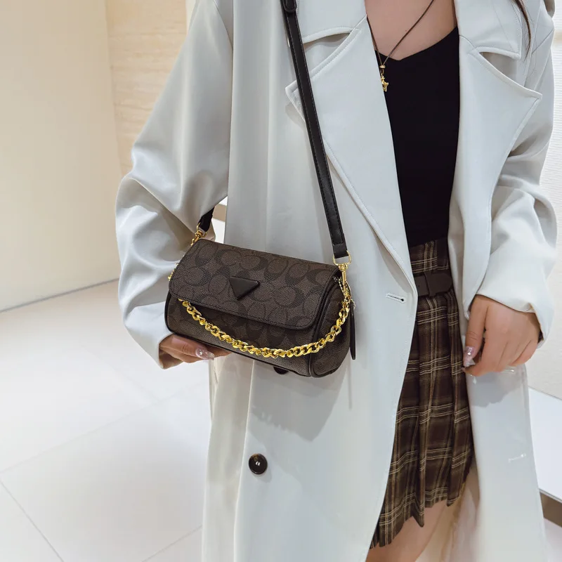 

Модная женская сумка через плечо с винтажным принтом 2025, шикарная сумка через плечо с ремешком-цепочкой, уникальная сумка в стиле ретро