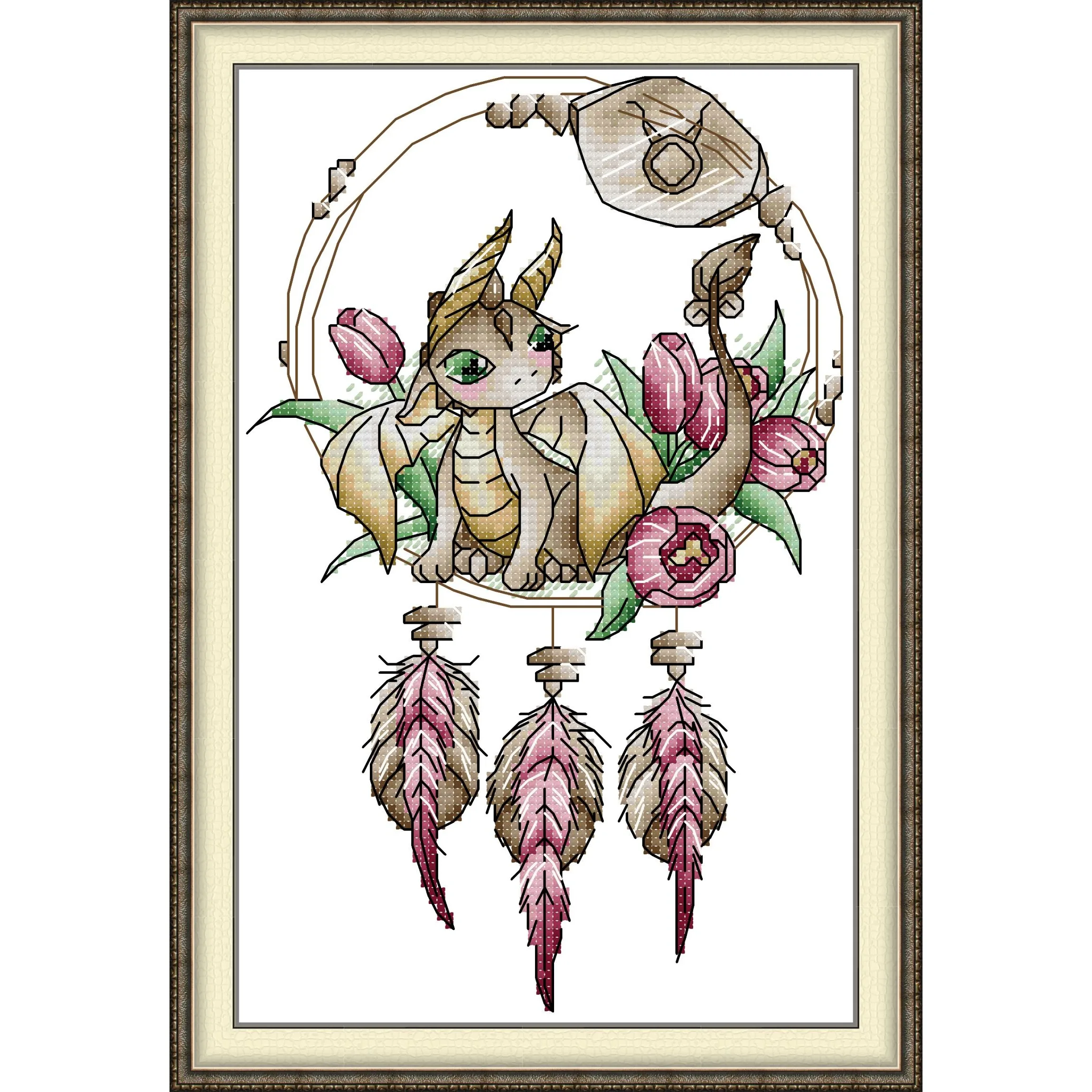 News Pre-Printed Cross Stitch Kit, Stamped Aida Fabric With DMC Threads, Embroidery Kit, Easy To Follow - Dragon Taurus