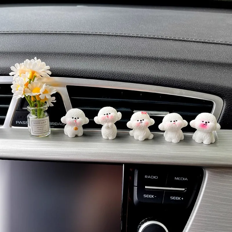 

New Car Ornaments Cute Cartoon Little White Dog Car Ornaments Creative Car Center Console Rearview Mirror Navigation Decorations