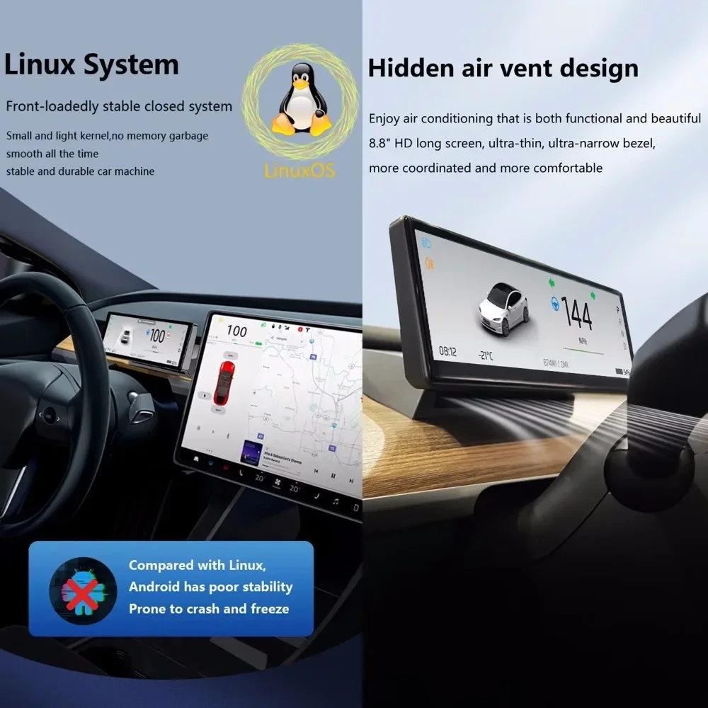 For Tesla Model Y/3 Head Up Display Carplay & Android Auto Instrument Cluster,8.8\