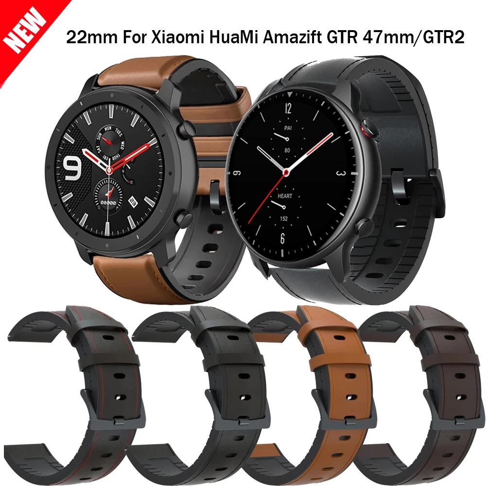 22mm Leather Silicone Bracelet For Amazfit GTR 47mm Wrist Strap For Xiaomi Amazfit Pace /Stratos 1 2 3/GTR2 /GTR 2e Watchband