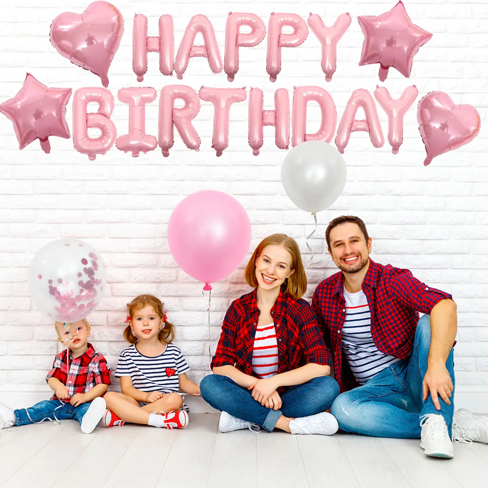 

1 set Birthday Party Balloon Set Birthday Balloons Pink White Plastic Curtains Photo Props Supplies Accessories