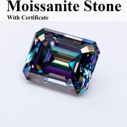Moissanite Gemstone Emerald Cut Rainbow Green Color Lab Grown Diamond For DIY Charms Woman Jewelry Making With Certificate