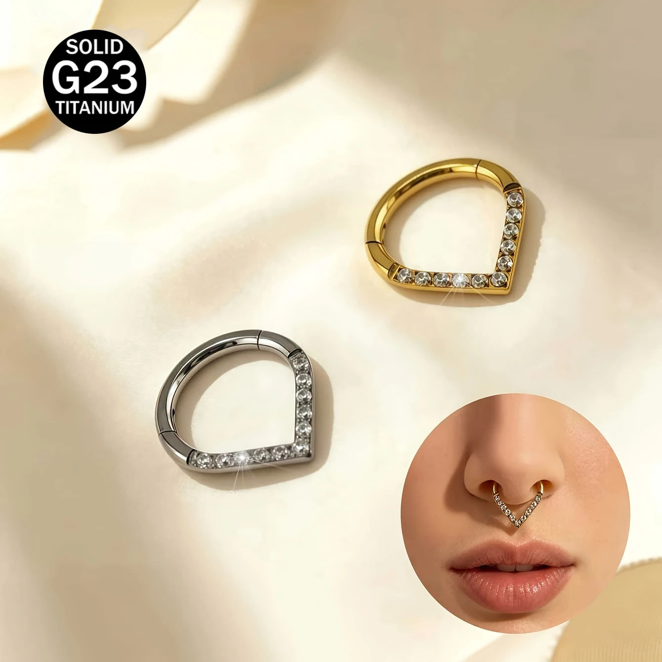 16g G23 Titanium 5A Zirconia Heart Clasp Hoop Earrings Open-Clasp Cartilage Piercing Suitable for Women's Halloween Holiday