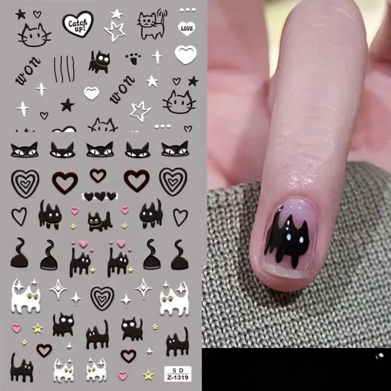 High Quality Naughty Cute Delicate Nail Art Stickers Cute Cartoon Cats and Puppies Love Small Patterns 3D Adhesive Decals