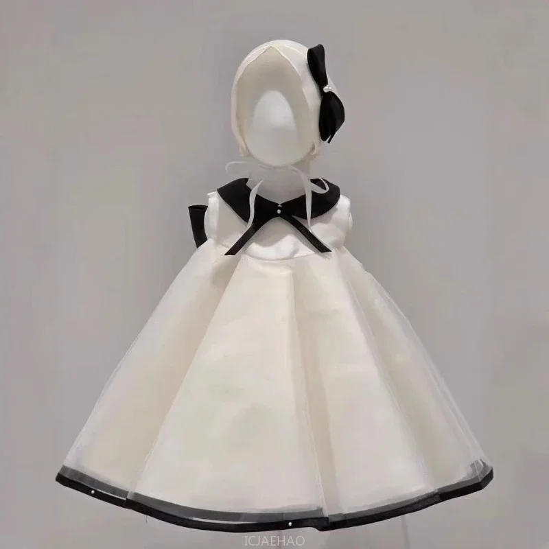 

Party Dress Costumes Girls Tulle First Birthday Kids Flower Girl Gown Clothes Dresses Children Black Bow Collar Vestdidos