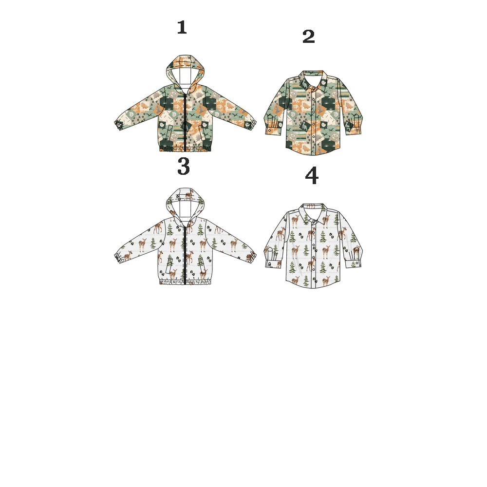 

Wholesale fashion kids clothes boys bird deer print long sleeve hooded jacket long sleeve lapel shirt customizable