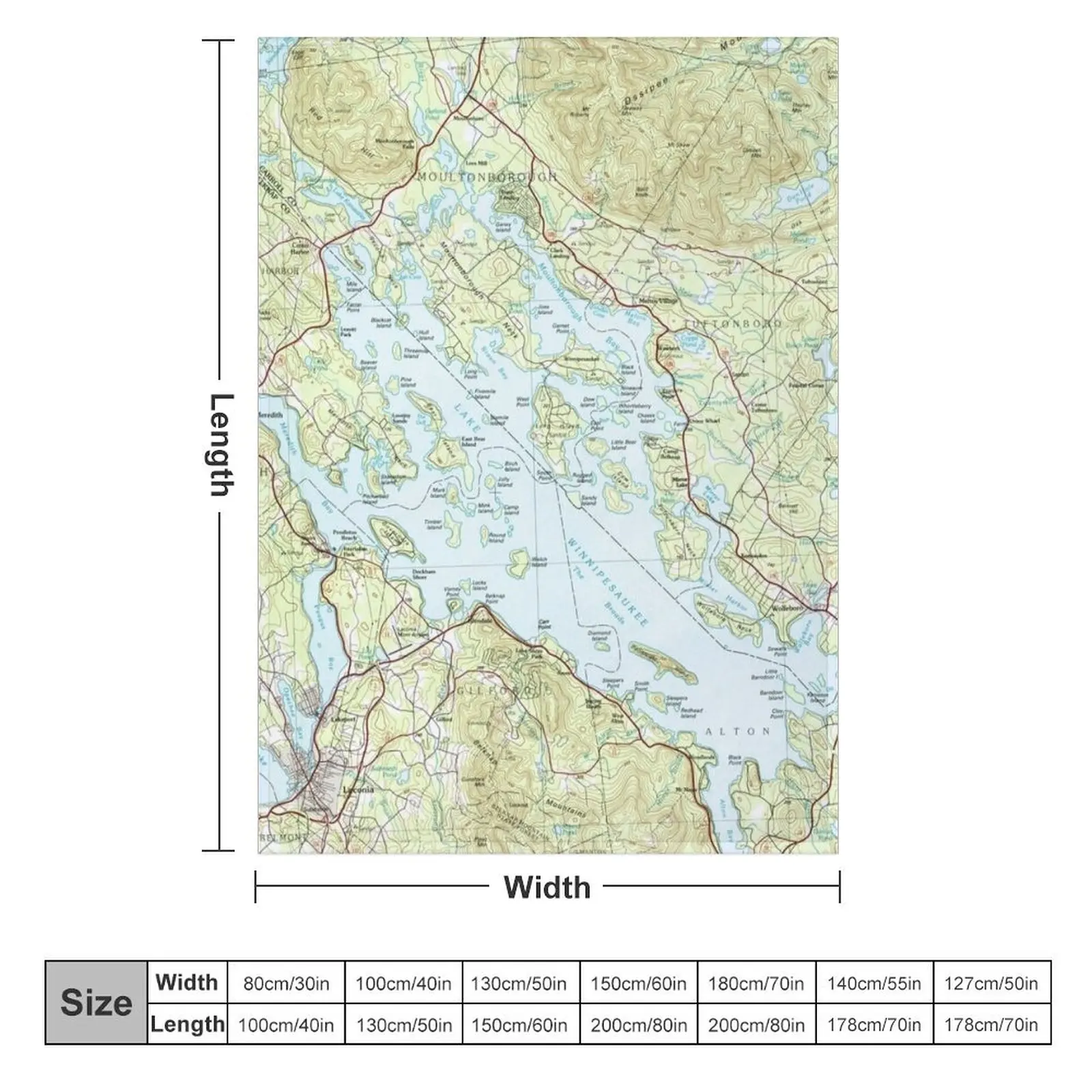 Lake Winnipesaukee Map (1986) Throw Blanket Stuffeds anime Blankets