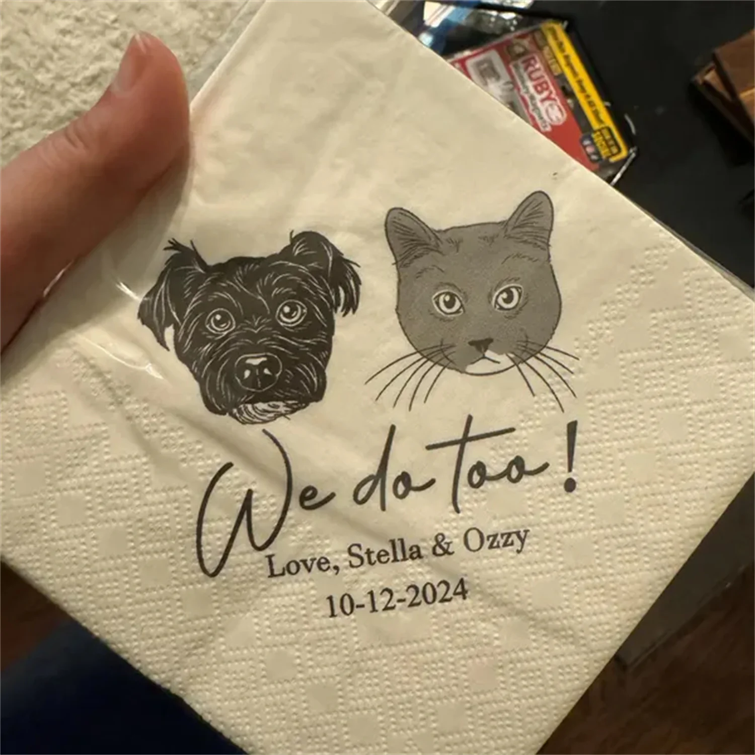 

50 PCS Custom Dog Illustration Napkin, Personalized Pet Cocktail Napkins, Custom Pet Portrait, Napkins For Wedding, Dog Lover Na