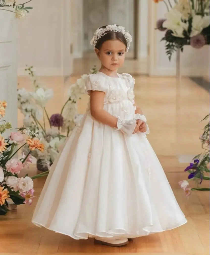 White Flower Girl Dresses for Wedding Customized Boho Floral Little Kids Birthday Party Dresses First Communion Dress