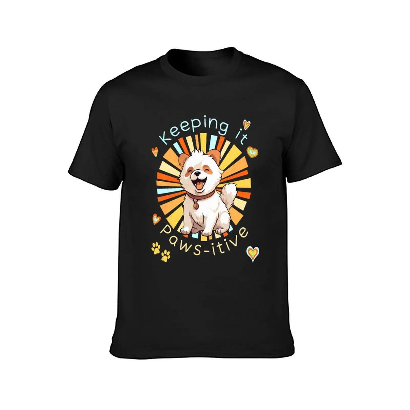 Keeping it Pawsitive cute happy puppy dog retro T-Shirt vintage clothes anime clothes T-shirts for men cotton