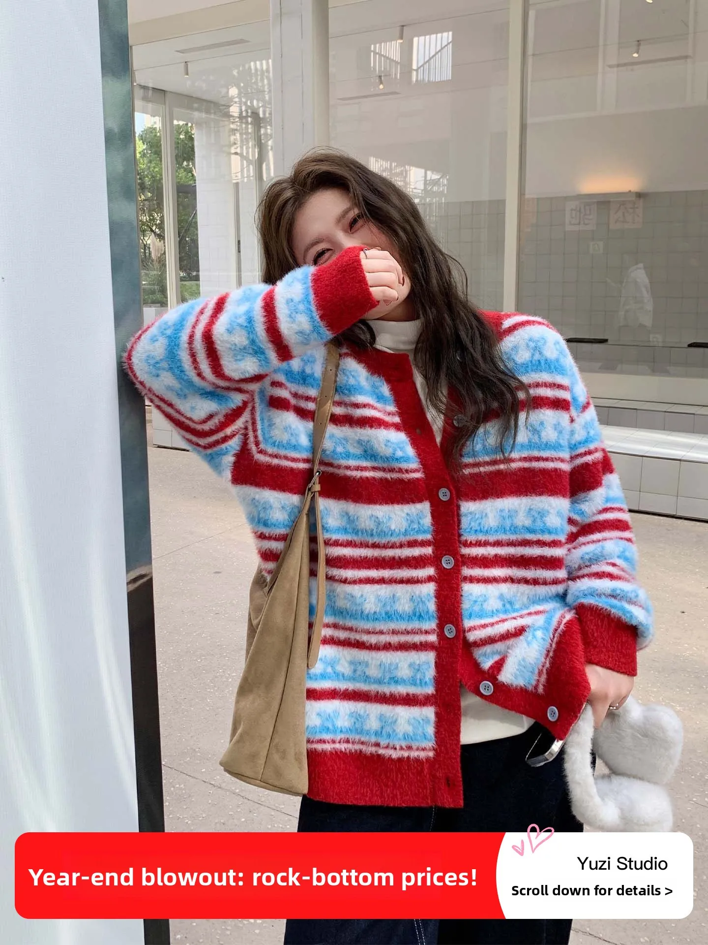 

YUZI винтажный полосатый вязаный открытый кардиган, цветная блузка, мягкий свободный женский свитер, осень-зима, большие размеры, удобная мода