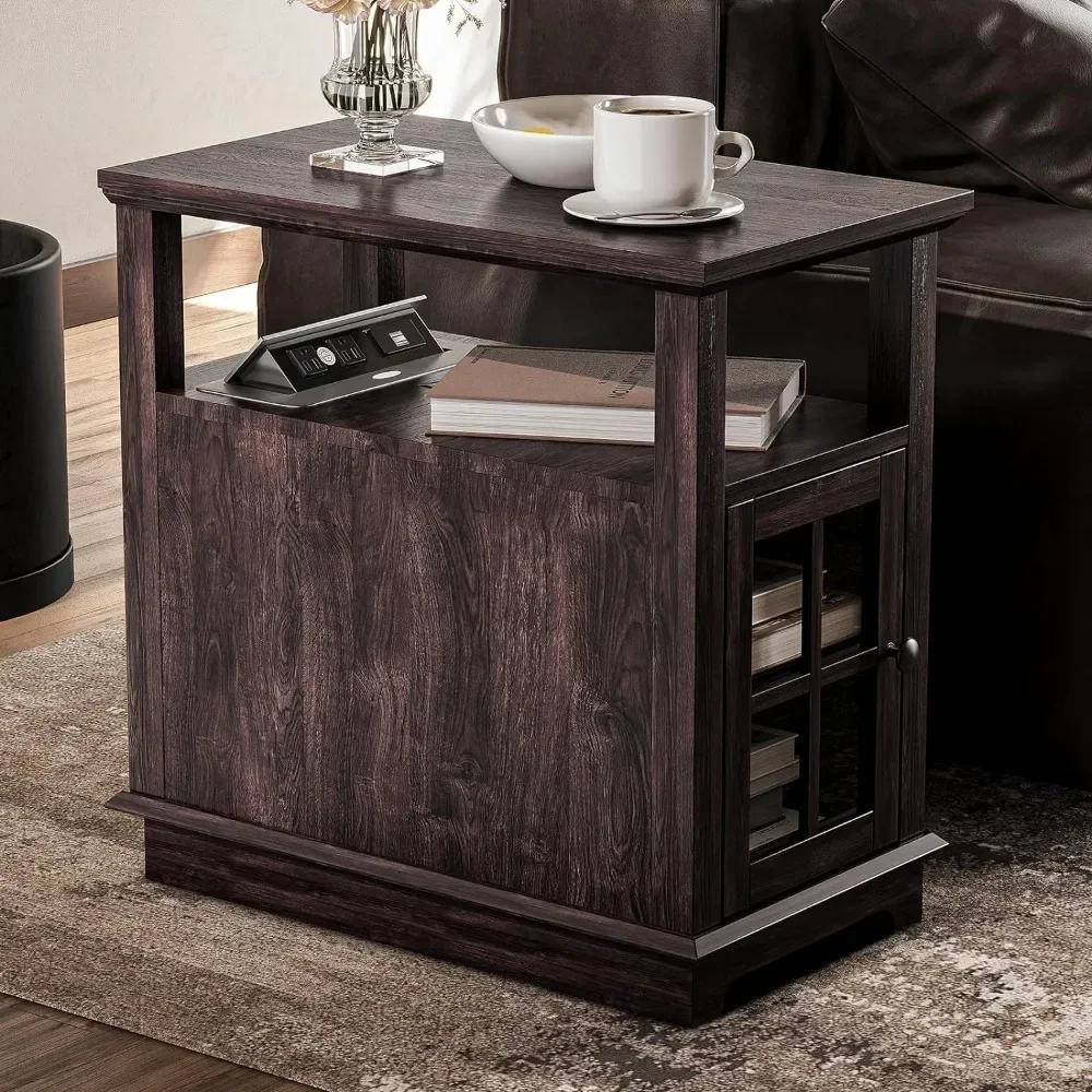 Sofa Table for Living Room Power Outlets & USB Ports End Table With Hidden Charging Station Adjustable Shelf Bedside Tables Side