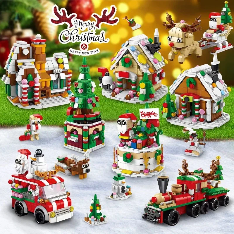 Ideas Series Christmas Train Building Blocks Gingerbread House Model Bricks Santa Claus and Elk Toys For Boy Xmas Gift MOC