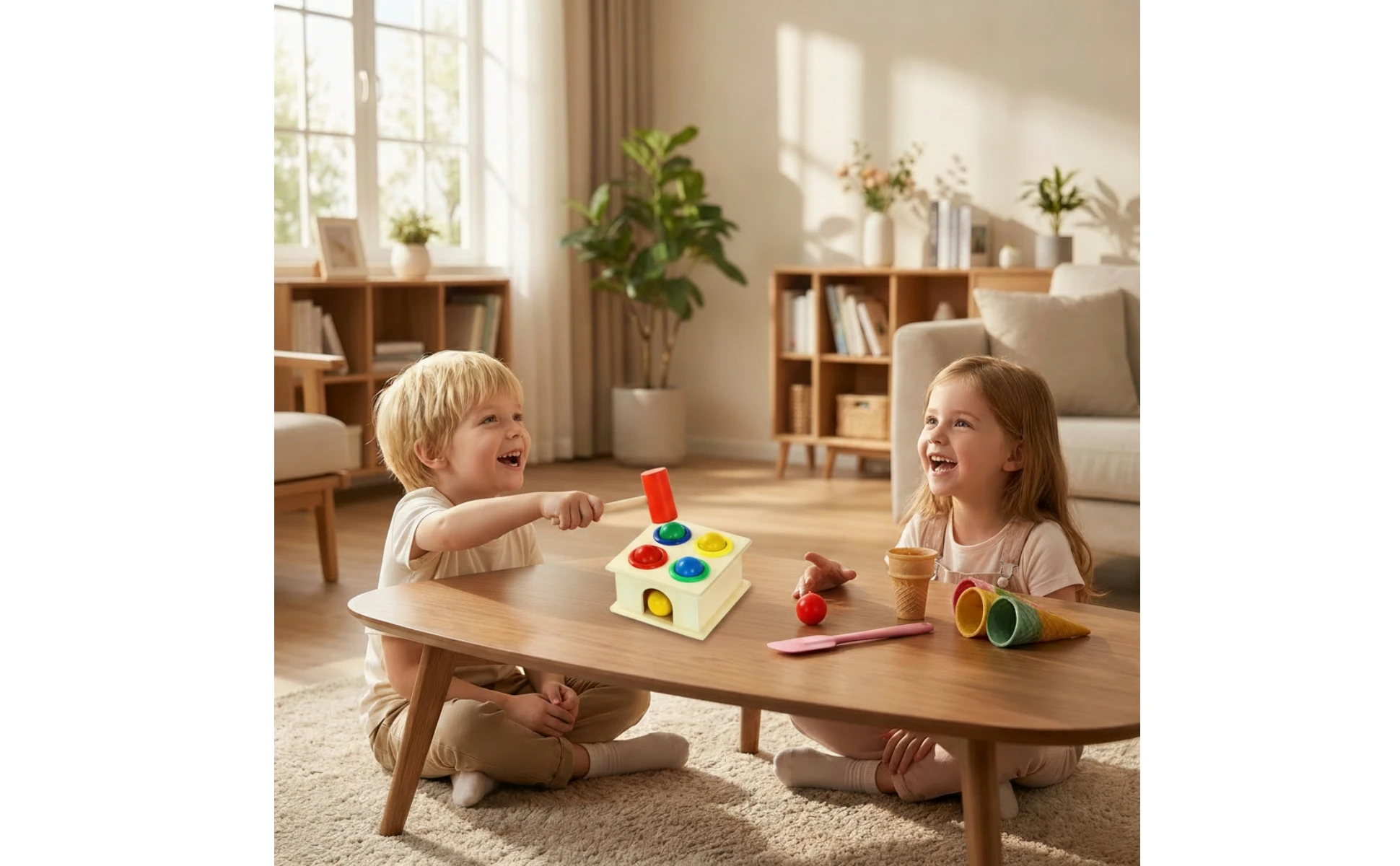 Wooden Pounding Toy Compact Hammering Toy Wooden Mallet Lightweight Mini for Toddlers, Playroom, Classroom