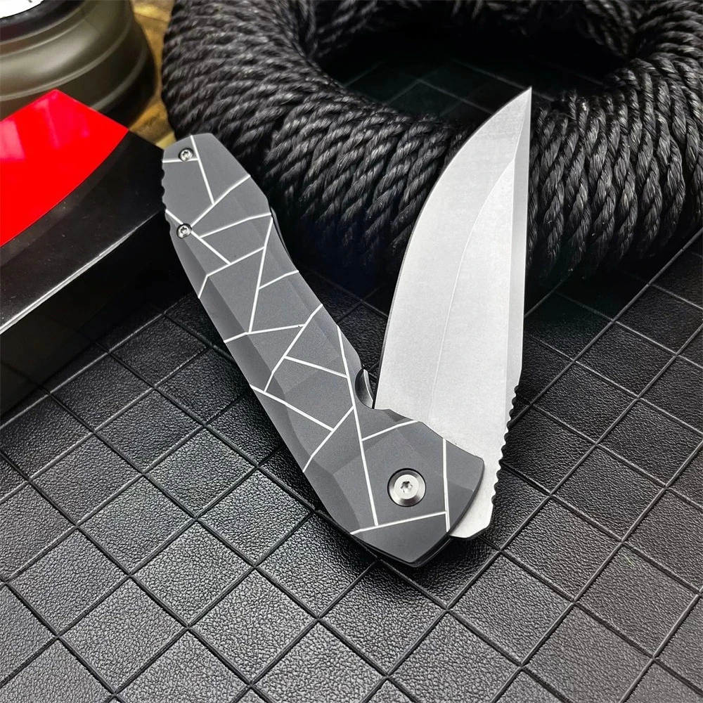 C199 سكين للفرد للتخييم في الهواء الطلق المشي لمسافات طويلة الصيد التكتيكي EDC سكين جيب D2 شفرة مقبض ألمونيوم سكين الصيد المحمولة #2