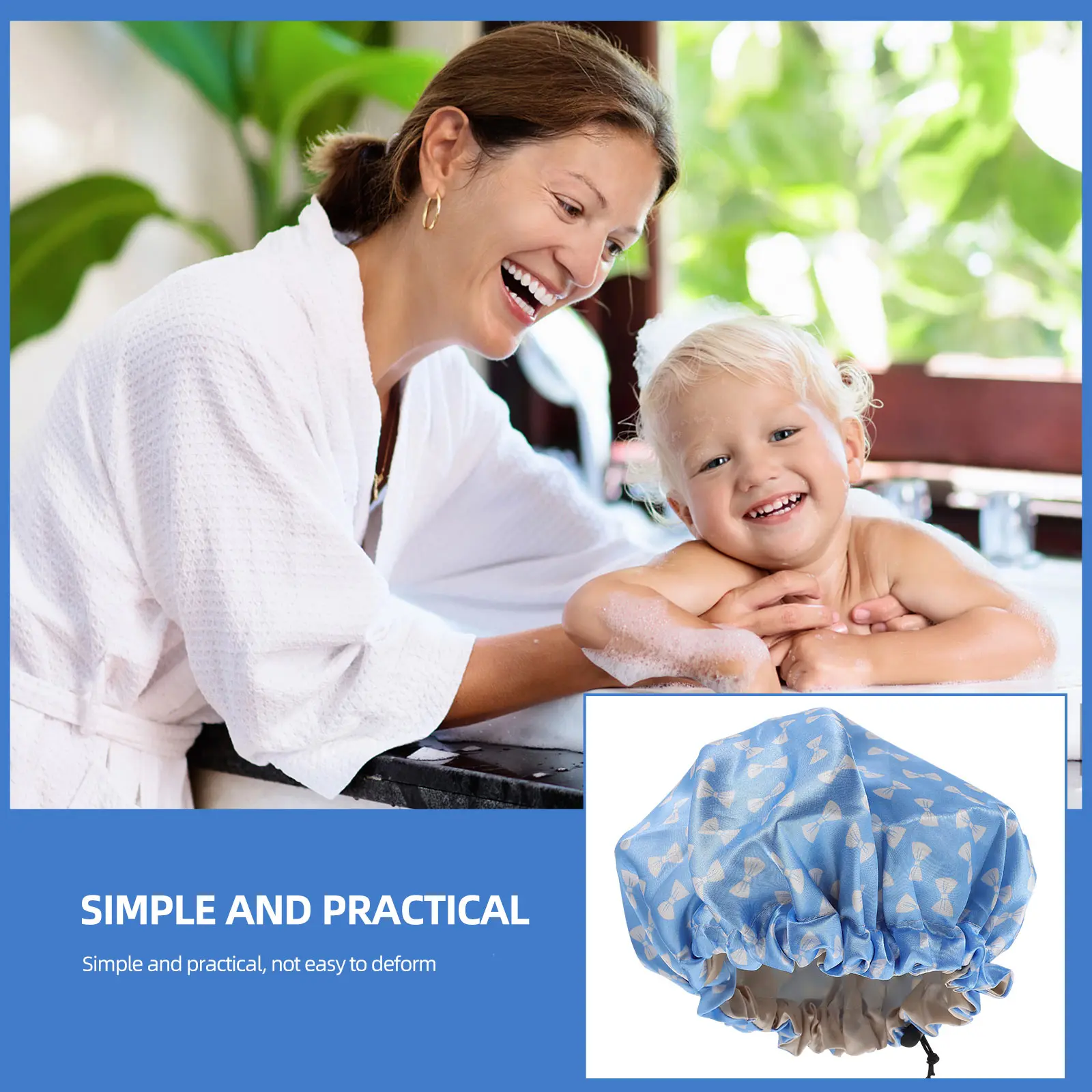 

Round Hat Kids Hair Shower Cap Child Bath Girl Easy Use Children Adjustable Satin Bathing Swim Sleep Hood Gift