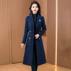 Spring Autumn Winter 2025 New Thick Mid-Length Belt Double-breasted Coat Chic Casual Woolen Windbreaker Jacket Women's Overcoat