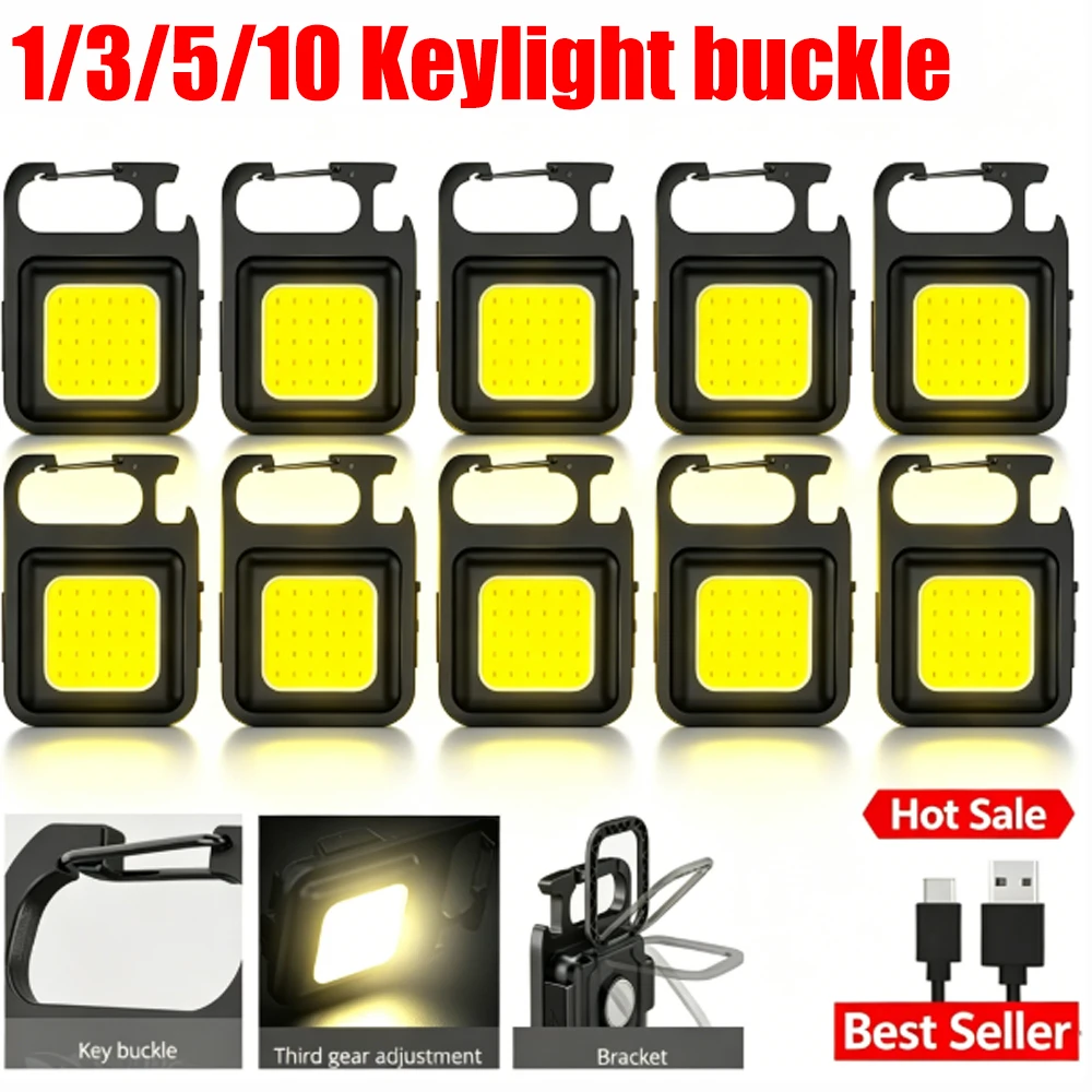 Super Bright Mini COB Keychain Portable Light Flashlight Charging Lamp Camping Lights with Magnet 4 Lighting Modes Forwork Light