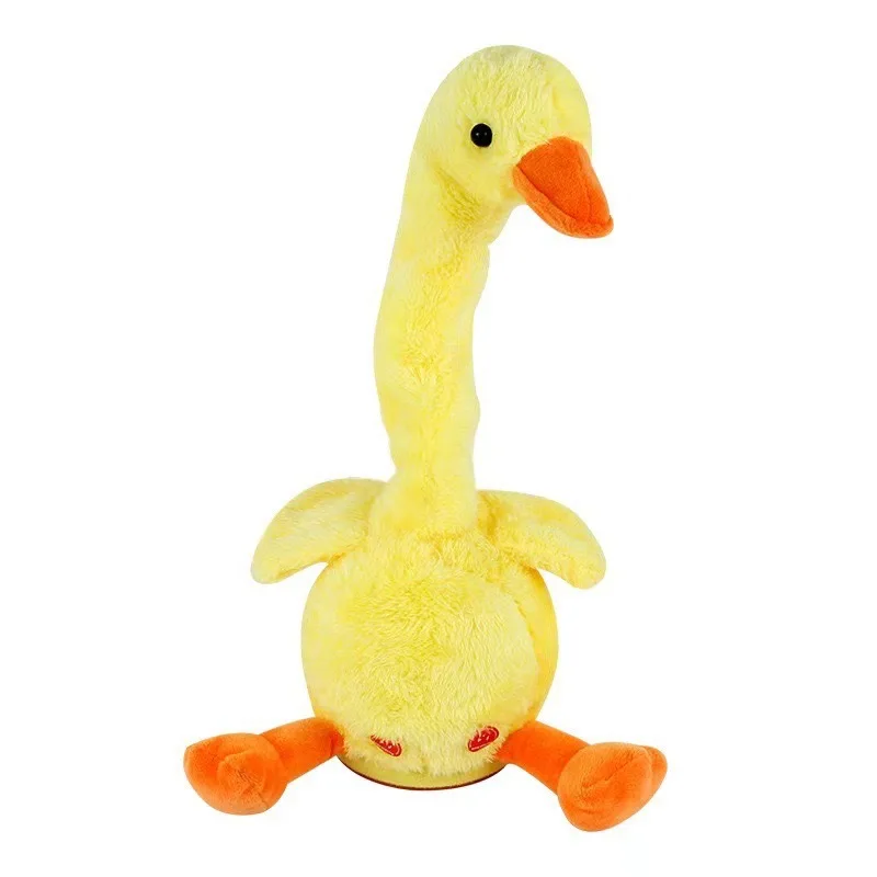 Jouet en peluche électrique de simulation créative, grande oie blanche, petit canard jaune, chant, sculpture de sable, répétition du beurre de canard, cadeau drôle