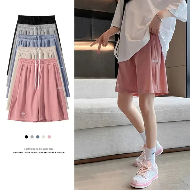 2024 New Women Summer Versatile Sports Style Shorts Lady Concise Fashion Baggy Wide Leg Slacks Female Leisure High Waisted Pants