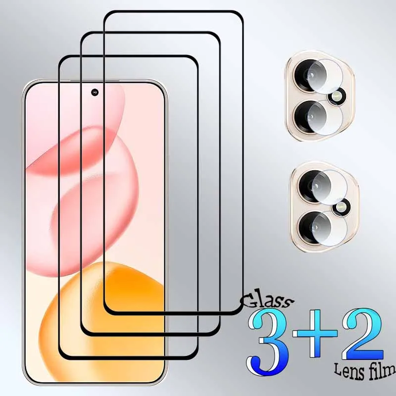 

3+2 For Honor 400Global Tempered Glass Shockproof 9H Clearly Anti-Scratch Front Protector +Soft Camera lens film