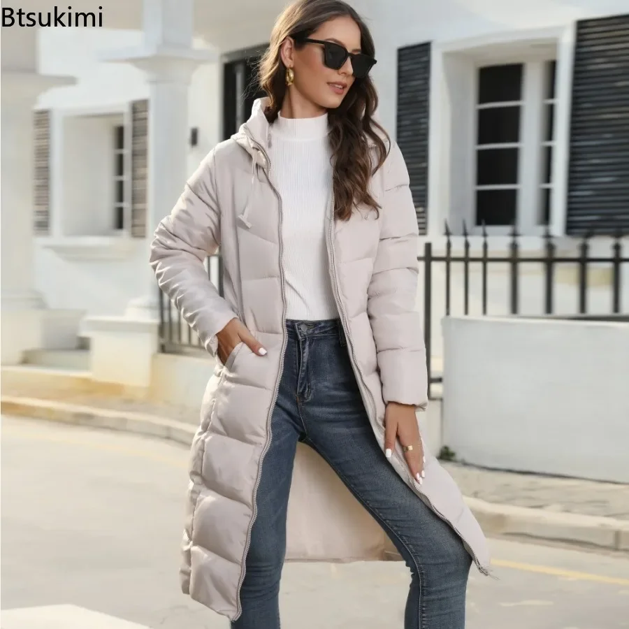 New 2024 Women's Warm Cotton Coat Long Slim Hooded Parkas Female Temperament Warmth Autumn Winter Thick Coat Clothing Feminina