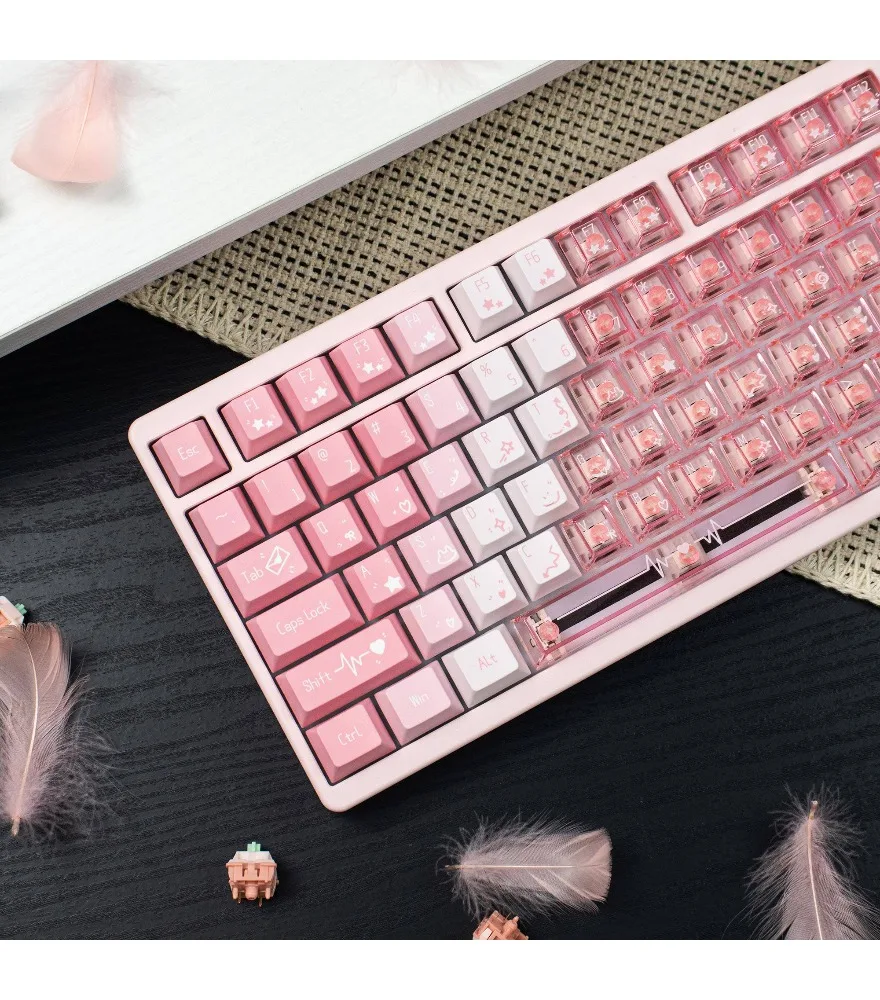 Snow mountain strawberry heartbeat gradual change powder through keycap customization PBT + PC original Wooting magnetic