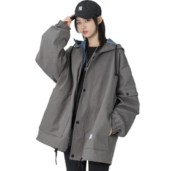 Fashion 2024 Spring Short Hooded Trench Coat Women Loose Hooded Jacket Retro Windbreaker Loose Cargo Jacket Female Outwear