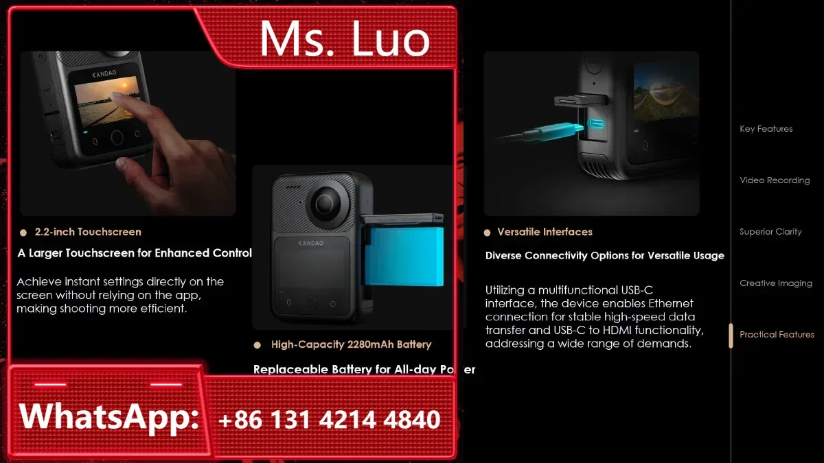 KanDao QooCam 3 360 Action, водонепроницаемый спортивный 8K с двумя датчиками 1/1,7 дюйма, фото 96 МП, HDR, быстрая апертура F1.6,