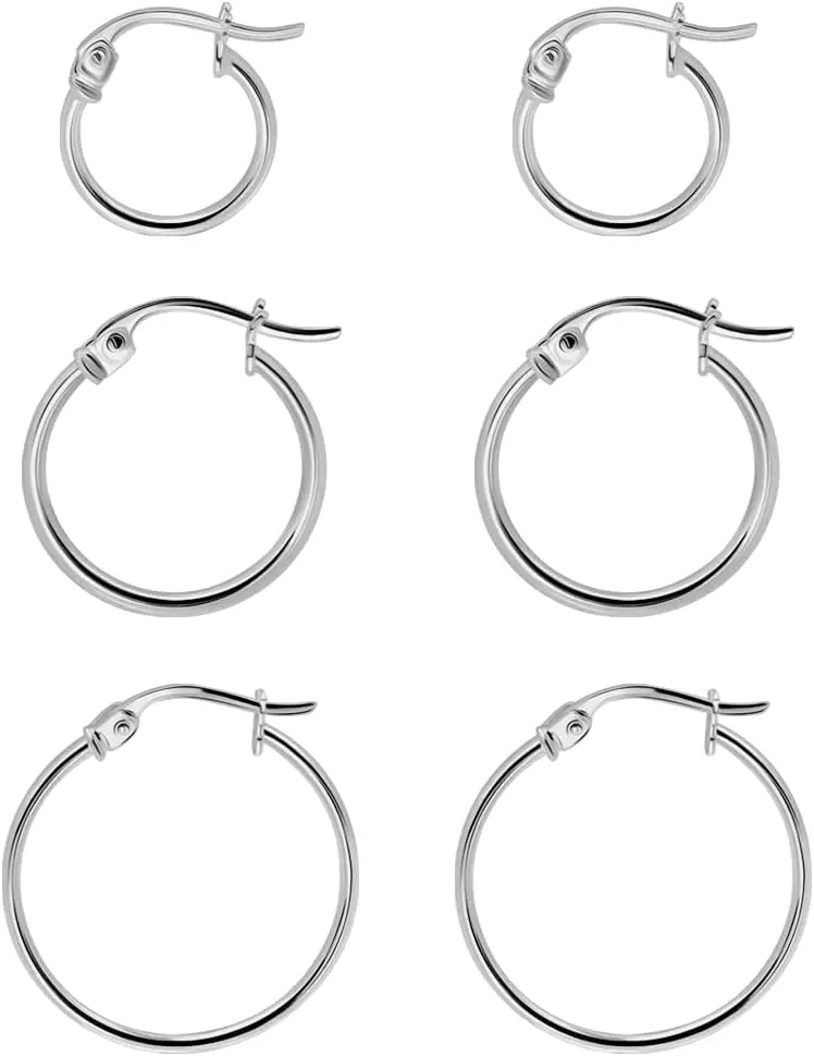 

925 Sterling Silver Hoop Earrings for Women - Hypoallergenic in Gold, Rose Gold, Black Rhodium | Sizes 12MM-20MM