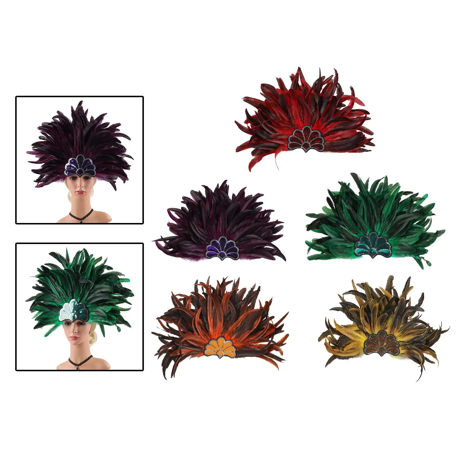 

Sequins Feather Headpiece Showgirl Cosplay Accessories for Fancy Dress Party