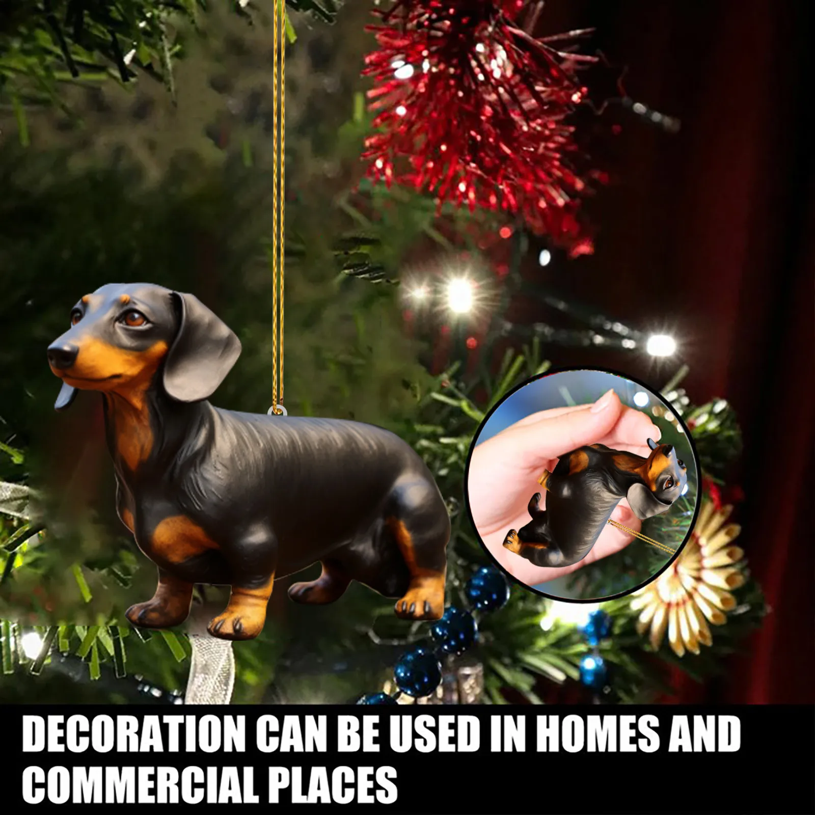 Acrylic Dachshund Dog Hanging Decoration For Xmas Christmas Tree Cute Cartoon Animal Holiday Decorations Pendant For Staircase