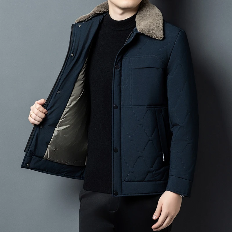 Casual Men's Detachable Fur Collar Cotton-Padded Jackets 2026 Autumn Winter Youth Street Wear Down Coat Outdoor Windproof Parkas