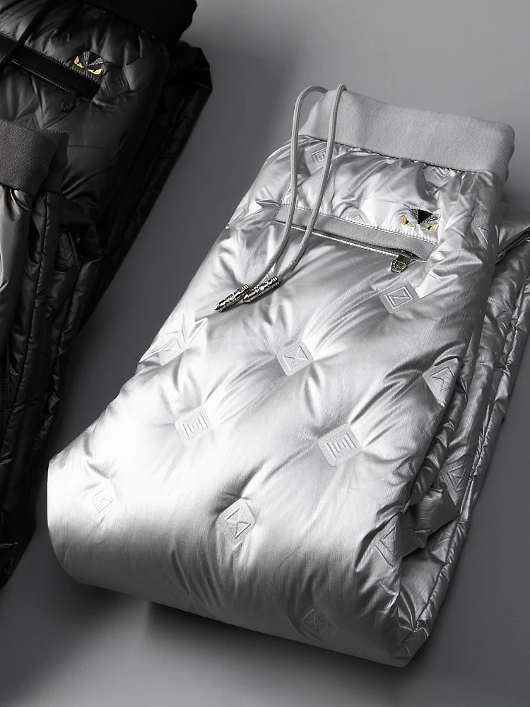 

Зимние теплые утолщенные мужские повседневные уличные брюки из белого гусиного пуха с водоотталкивающим покрытием на основе полимерной смолы, модные городские