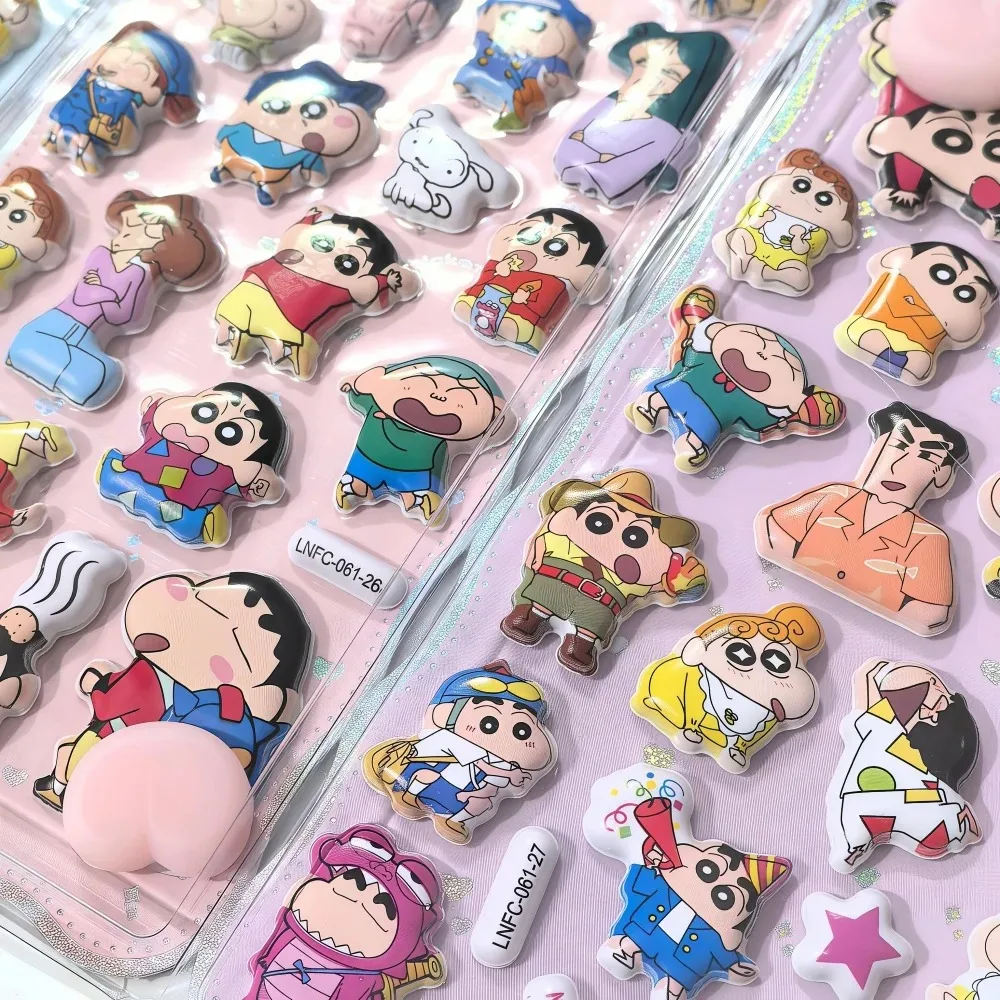 Nuevos Pegatinas 3D de Crayon Shin-chan con Efecto de Volumen, Lindas Decoraciones de Anime para Cuadernos, Fundas de Teléfono y Álbumes de Recortes