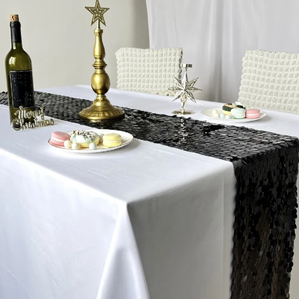 Fish Scale Sequins Table Runner Luxurious Sparkling Glitters Table Cover Elegant Long Sequin Tablecloth Birthdays Party