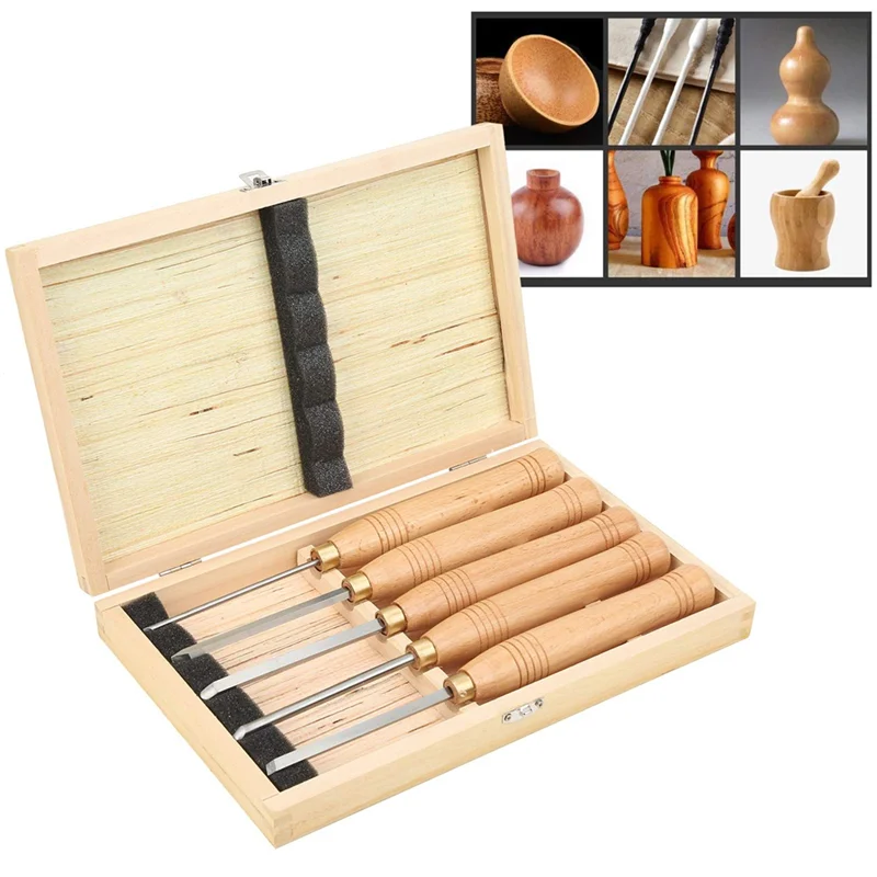 

High Quality-Woodworking Tools Lathe Set,Wood Turning Tools,Lathe Chisel Set 5 Piece Set For Hardwood Handles High-Speed Steel,W