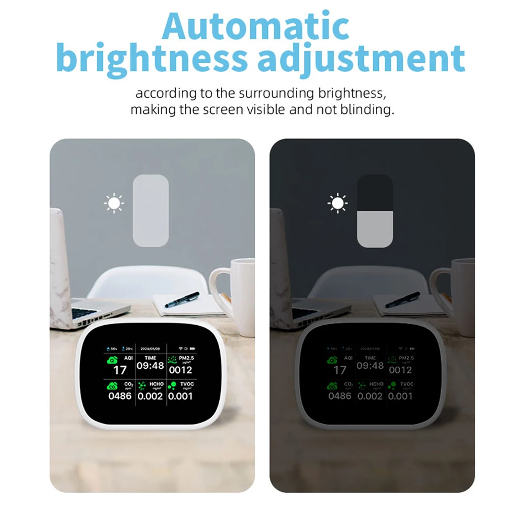 Tuya-Wifi空気検出器,10in 1,ポータブル,温度および湿度テスト計,pm2.5,pm1.0,pm10,co2,tuboo