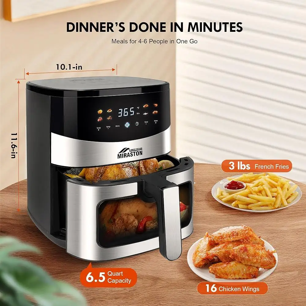 6.5QT Air Fryer 8-in-1 Digital Fryer with Visual Window Touchscreen 8 Presets Fast Cooking Automatic Shutoff Easy Cleanup