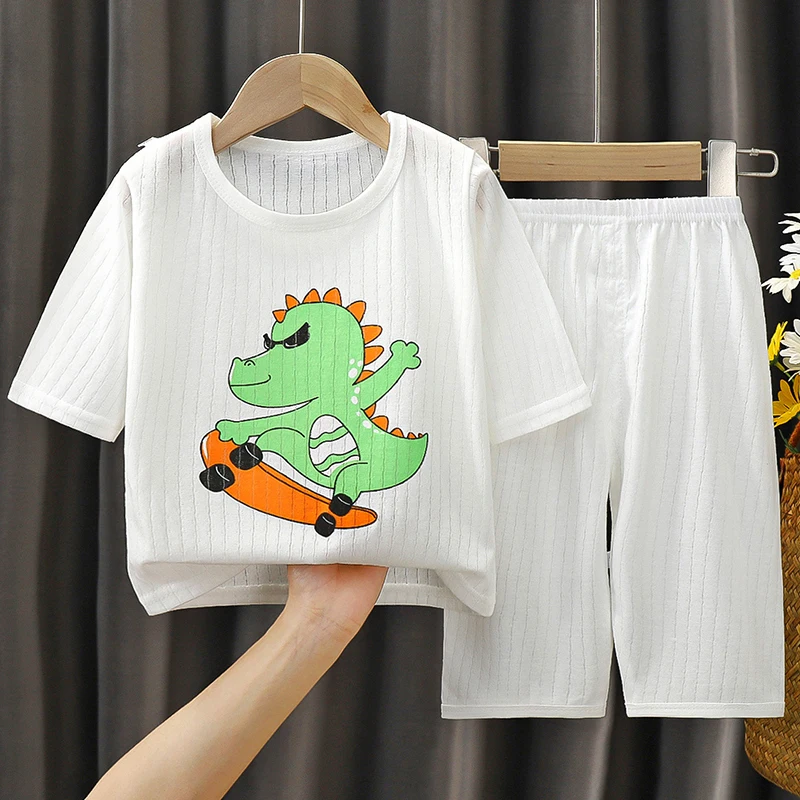 2Piece Set Summer Children Clothes Girls Boys Cartoon Cute Casual Short Sleeve Cotton Baby Tops+Loose Pants Kids Clothing BC714