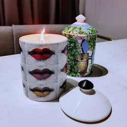 Ceramic Scented Candle Jar with Lid Exquisite Red Lip Ornament Jewelry Box Candle Holder Home Dessert Dried Fruit Storage Bottle