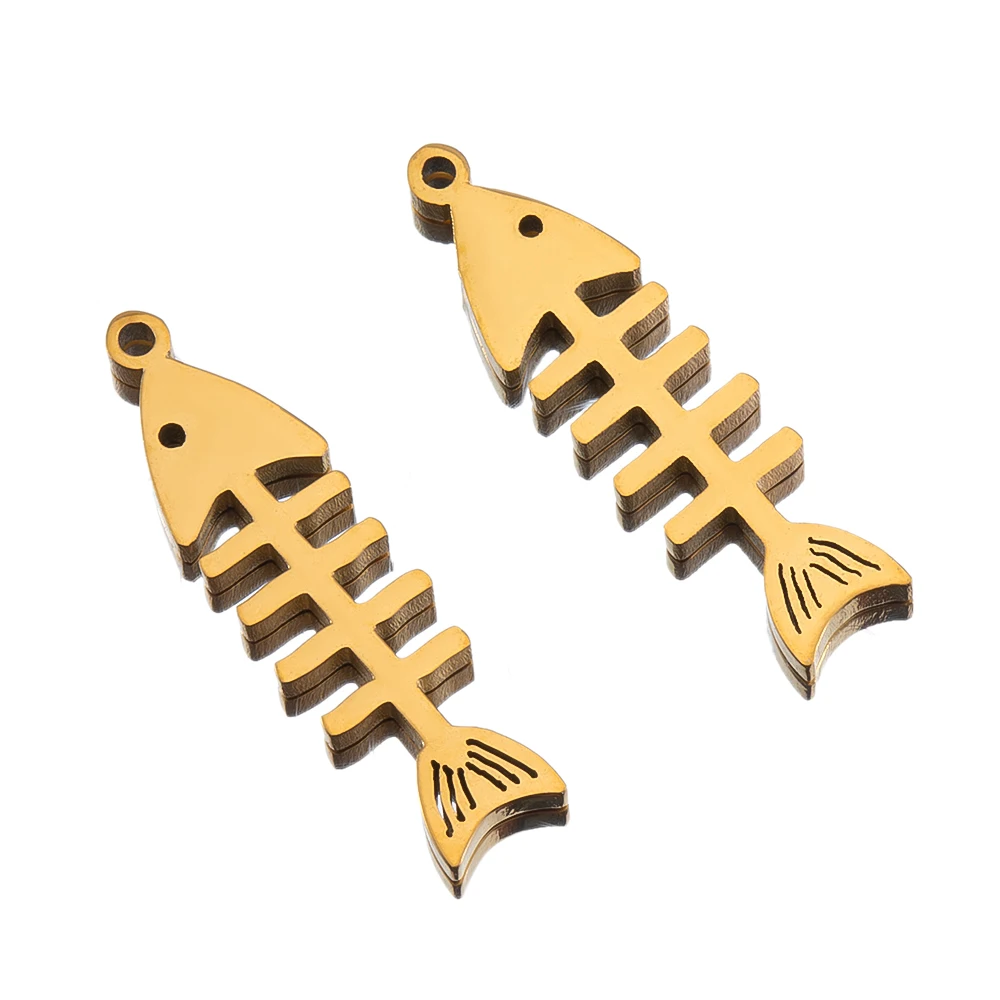 5pcs 5x19mm No Fade Stainless Steels Fish Bones Charm Pendant for Jewelry Making DIY Necklaces Earrings Bracelet Supplies